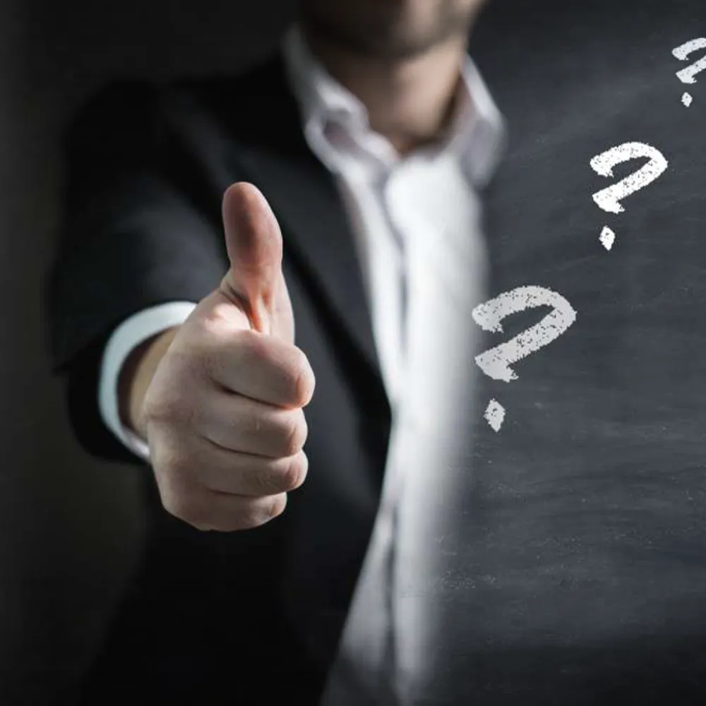 thumbsup, question marks
